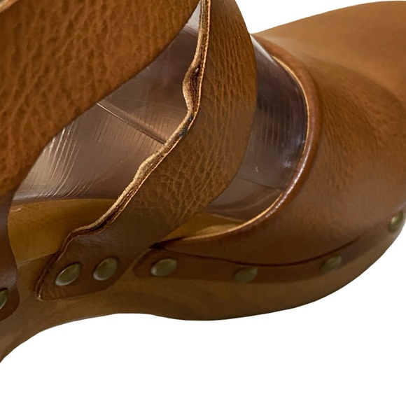 Korks Abloom Strappy Studded Clog Platform Slingback Sandals Brown Faux Leather - Picture 12 of 15